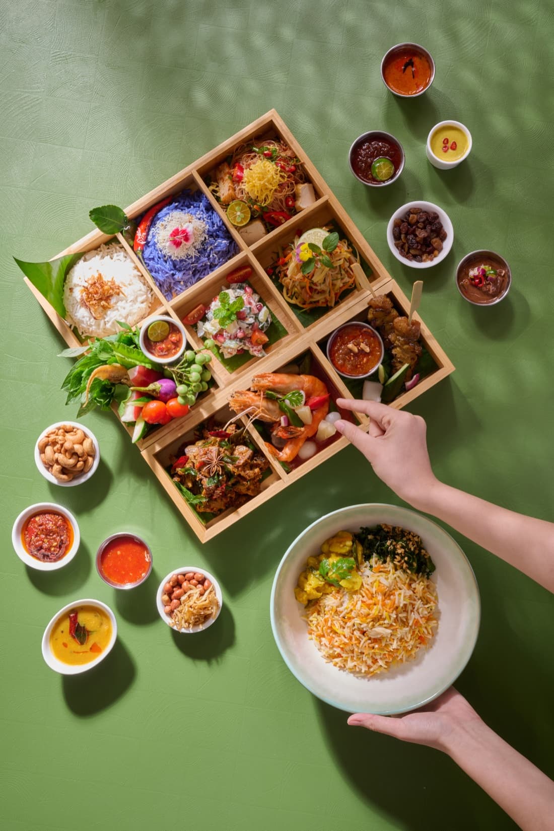 A curated tray of Bowlcrafted Malaysian dishes
